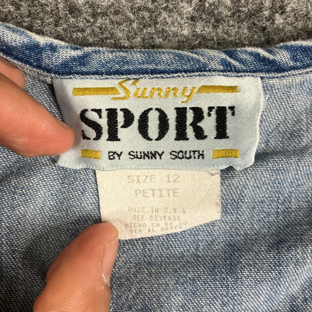 Sunny Sport Denim Vest Womens Size 12 Petite Zip Front Red Trim Western - Picture 2 of 7
